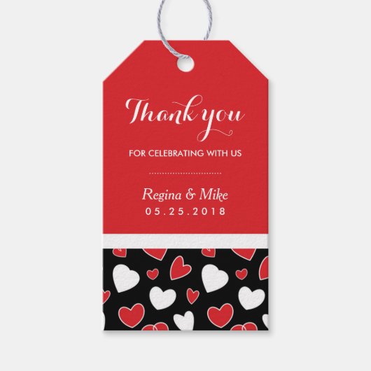 Red Heart Pattern Doodles Wedding Favor Gift Label Cadeaulabel (Voorkant)