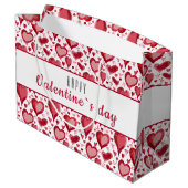Red Heart Pattern Happy Valentijn Day Groot Cadeauzakje (Achterkant Gekanteld)