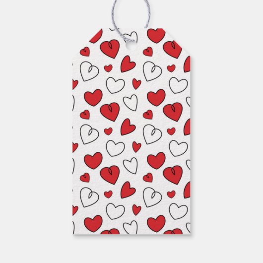 Red Heart Pattern Love Doodles Wedding Gift Labels Cadeaulabel (Achterkant)