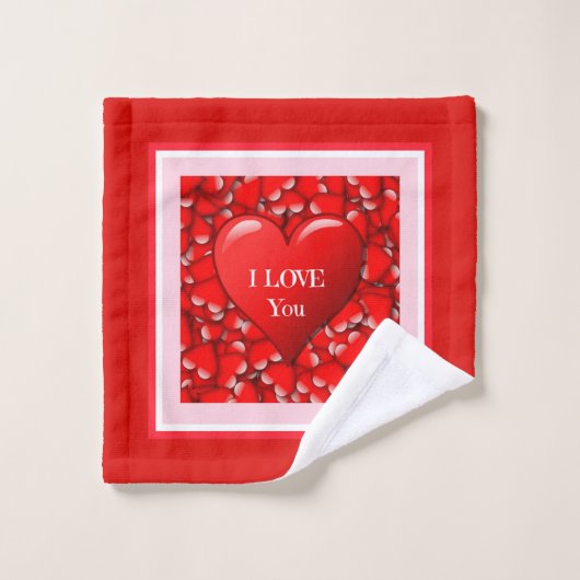 Red Heart Pattern Valentines' Day Towel Set (Gant de toilette)