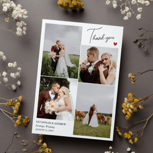 Red Heart Romantic Mariage Photos Merci Note