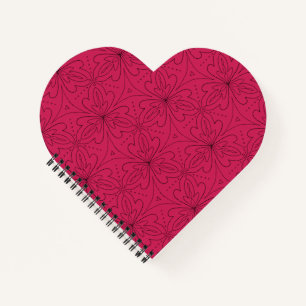 Red Heart Shaped Floral Pattern Notitieboek