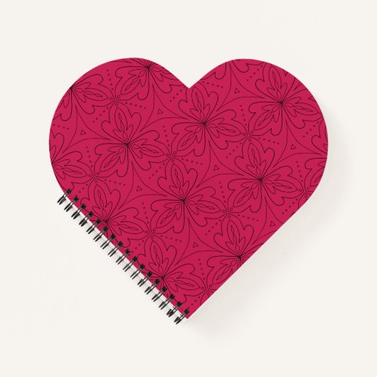 Red Heart Shaped Floral Pattern Notitieboek (Voorkant)