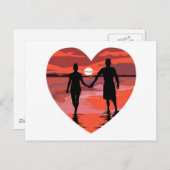 Red Heart Sunset Beach Holding Hands Briefkaart (Voorkant / Achterkant)