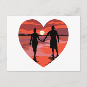 Red Heart Sunset Beach Holding Hands Briefkaart