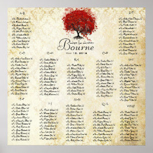 Red Heart Tree - 100 tot 150 gasten - alfabetisch Poster