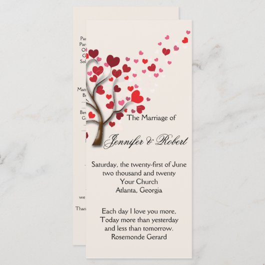 Red Heart Tree op het programma voor het huwelijk (Voorkant / Achterkant)