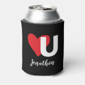Red Heart U Love Valentijnsdag Monogramme Name Blikjeskoeler (Blikje Achterkant)