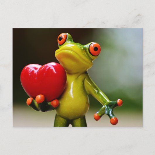 Red Heart Valentijn Green Frog Feestdagenkaart (Voorkant)