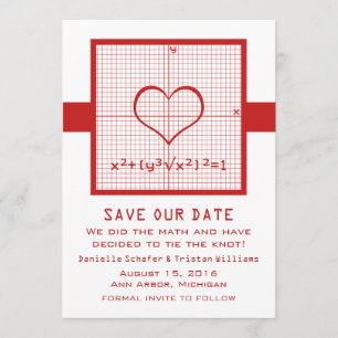 Red Heart Wiskunde Graph Save the Date Invite