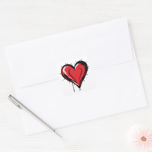 Red Heart with Bloody Vierkante Sticker (Envelop)