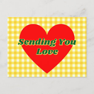 Red Heart Yellow Gingham Romantisch cadeau Briefkaart