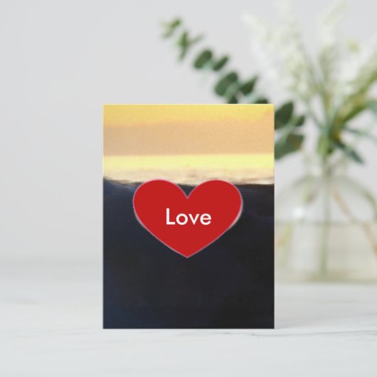 Red Heart & Zee Wave Love Script Briefkaart (Staand voorkant)