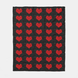 Red Hearted Black Brick patterned Blanket Fleece Deken