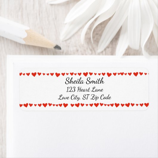 Red Hearts Border aangepaste Adresetiketten Etiket (Insitu)