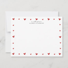 Red Hearts Border Valentines Note Card Kaart