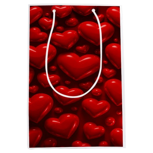 Red Hearts Bubble Pattern Medium Cadeauzakje (Voorkant)