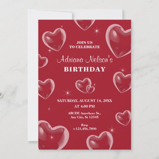 Red Hearts bulle anniversaire Invitation (Devant)