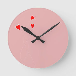 Red Hearts Clock Ronde Klok