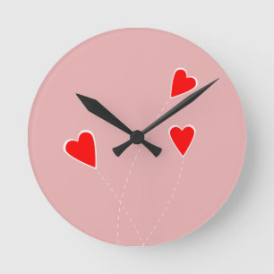 Red Hearts Clock Ronde Klok
