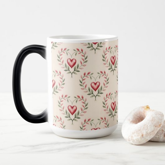Red Hearts Cream Morphing Mug Magische Mok (Met donut)