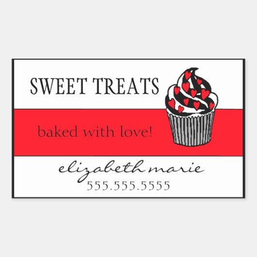 Red Hearts Cupcake Rechthoekige Sticker (Voorkant)