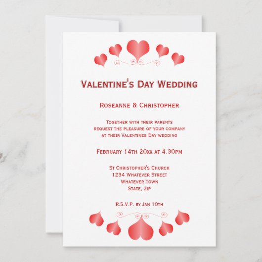 Red Hearts Design Valentijnsdag Wedding Kaart (Voorkant)