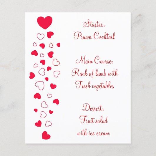 Red Hearts Design Valentijnsdag Wedding Menu (Achterkant)