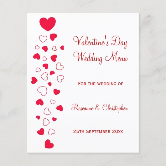 Red Hearts Design Valentijnsdag Wedding Menu (Voorkant)
