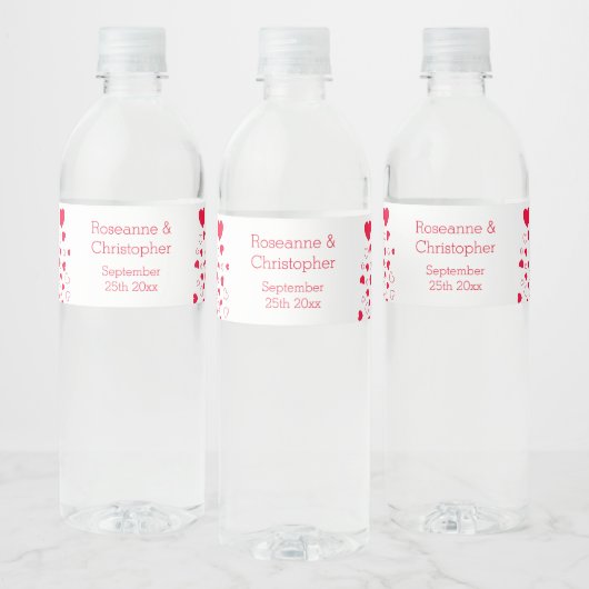 Red Hearts Design Valentijnsdag Wedding Waterfles Etiket (Flessen)