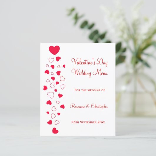 Red Hearts Design Valentines Jour Menu Mariage (Debout devant)