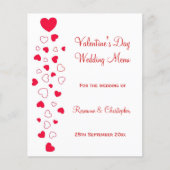 Red Hearts Design Valentines Jour Menu Mariage (Devant)