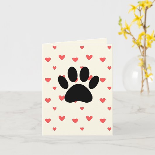 Red Hearts Drawing With Dog Paw Print Background Kaart (Gele Bloem)