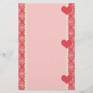 Red Hearts en Damask Lijst Stationery Briefpapier