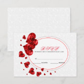 Red Hearts en White Damask RSVP Kaartje (Voorkant / Achterkant)
