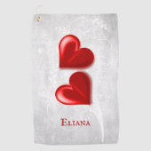 Red Hearts gepersonaliseerd Golfhanddoek (Voorkant)