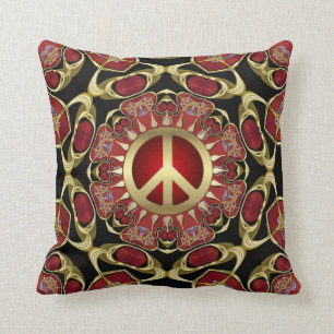 Red Hearts Gold Peace Power Love Cushion Kussen