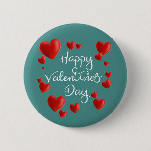Red Hearts Happy Valentine's Day Pin Button