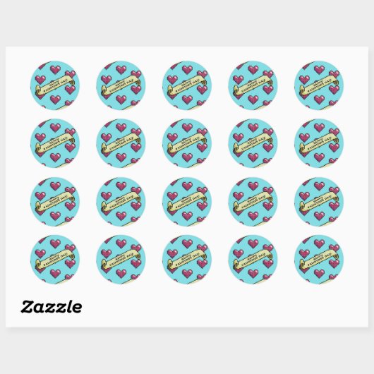 Red Hearts Happy Valentine's Day Pixel Art Pattern Ronde Sticker (Vel)