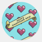 Red Hearts Happy Valentine's Day Pixel Art Pattern Ronde Sticker (Voorkant)