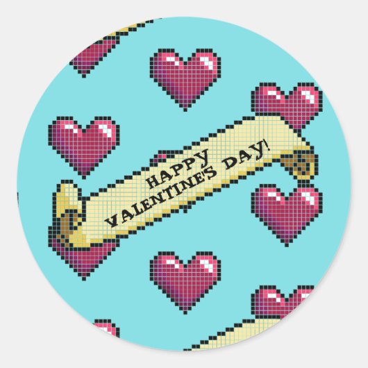 Red Hearts Happy Valentine's Day Pixel Art Pattern Ronde Sticker (Voorkant)