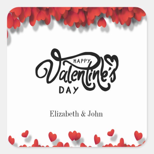 Red Hearts Happy Valentine's Day Vierkante Sticker (Voorkant)