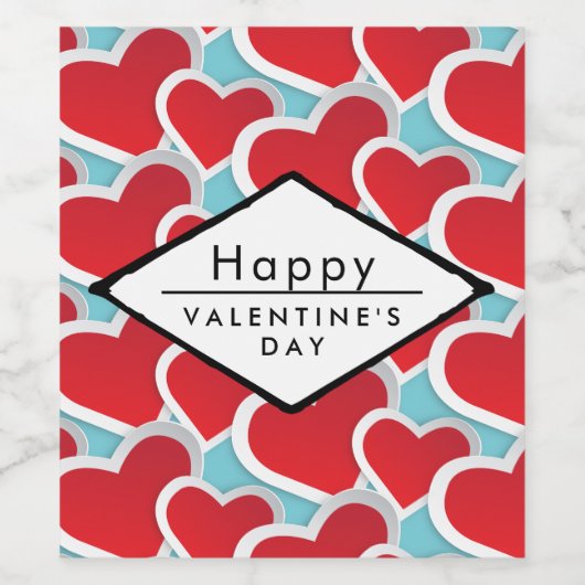 Red Hearts Happy Valentine's Day Wijn Etiket (Enkel label)