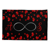 Red Hearts Infinity Initialen Monogram op zwart | Kussensloop (Achterkant-Links)