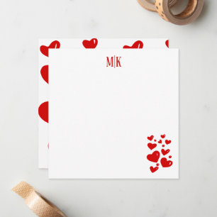 Red Hearts Initialen Notitiekaartje