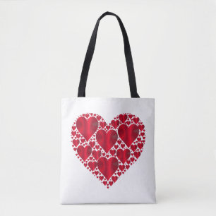 Red Hearts Lace Design on White Background Tas