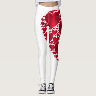 Red Hearts Lace Design op White Background Leggings
