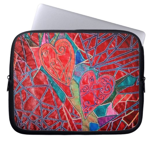 Red hearts laptop sleeve (Voorkant)