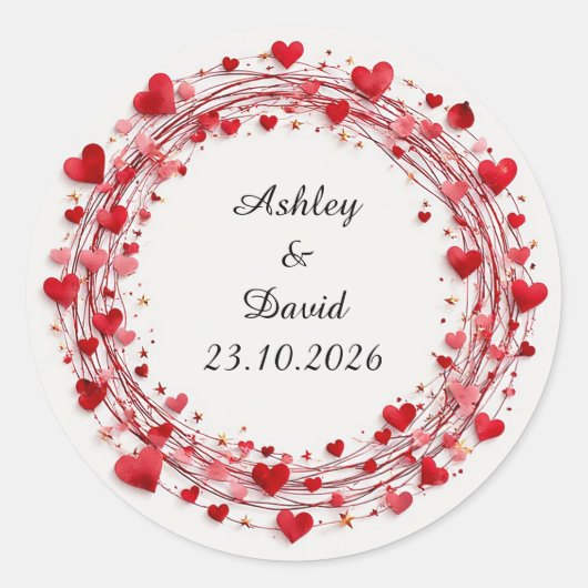 Red Hearts-Lijst Ronde Sticker (Voorkant)