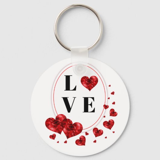 Red Hearts Love Button Sleutelhanger (Voorkant)